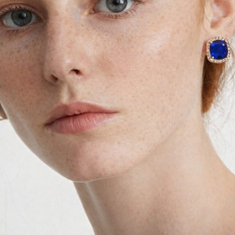 Cushion-Cut Sapphire Earrings with Delicate Swarovski Elements Halo