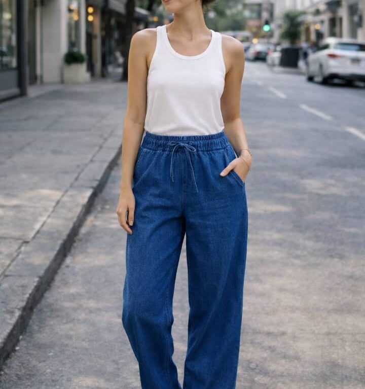 Women Lightweight Denim Pants Straight Cut