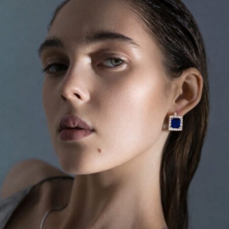 Square-Cut Sapphire Earrings with Swarovski® Elements Halo and Front Closure