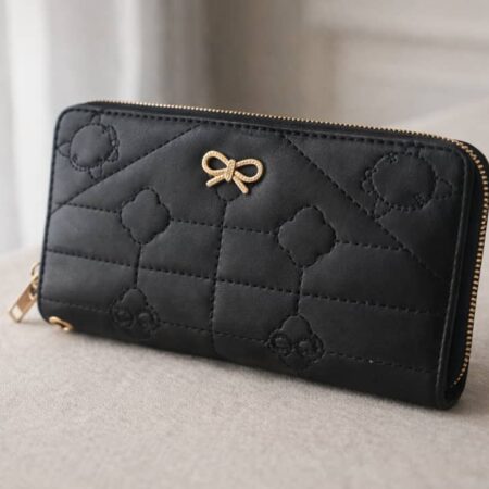 Classic Black Wallet with Gold Center Design