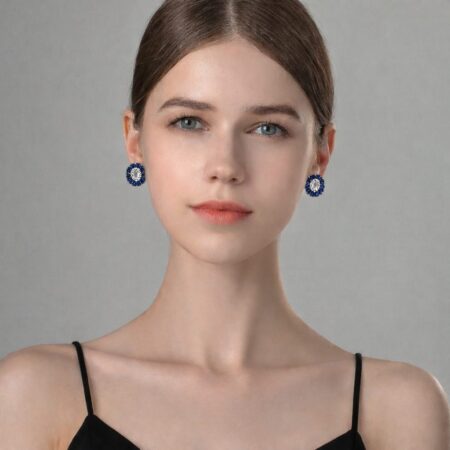 Oval Swarovski Earrings with Sapphire Halo – Sophisticated Design