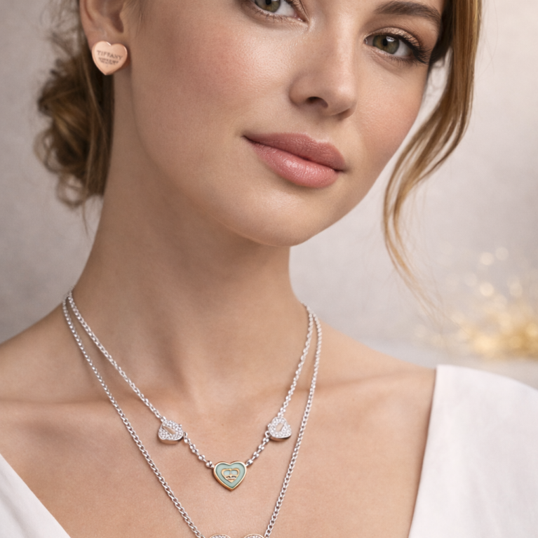 Tiffany & Co. US Signature Heart Necklace + Earrings Set