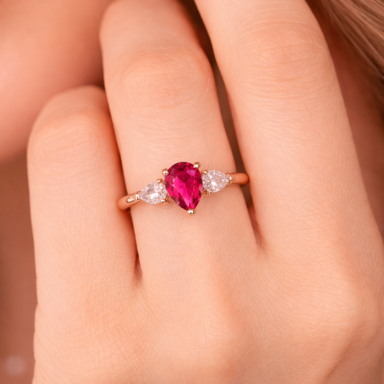 Ruby Trinity Pear Ring