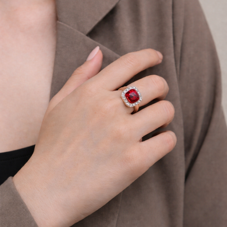 Ruby Radiance Cushion Halo Ring