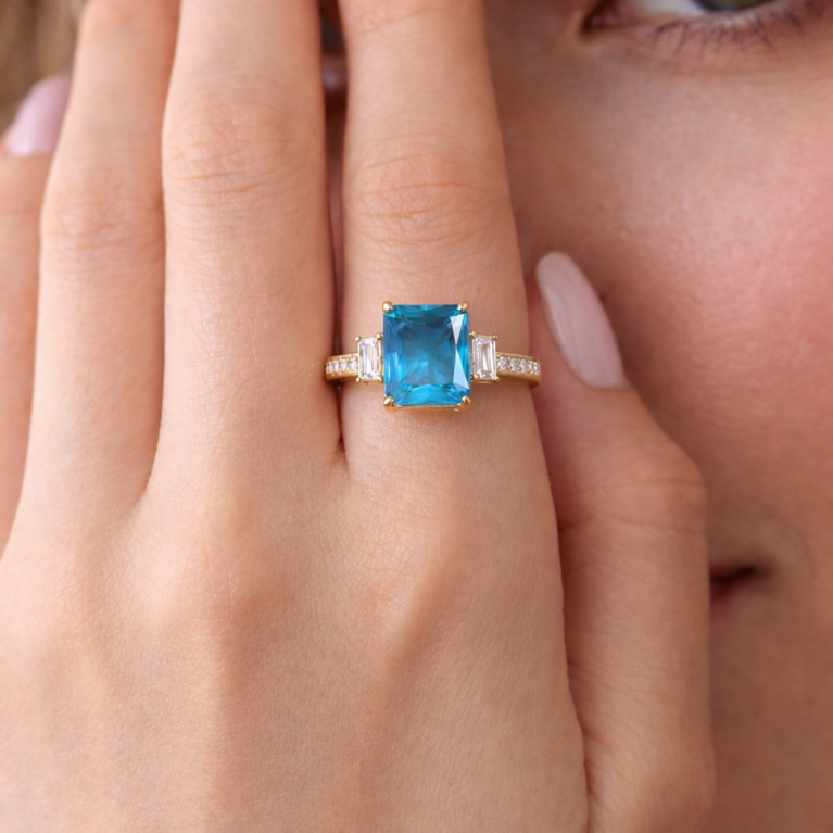 Blue Topaz Royal Square Ring