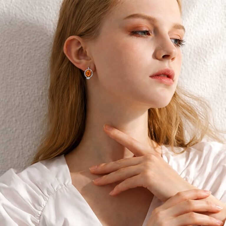 925 Sterling Silver Garnet Halo Earrings