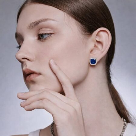 925 Sterling Silver Tanzanite Halo Stud Earrings