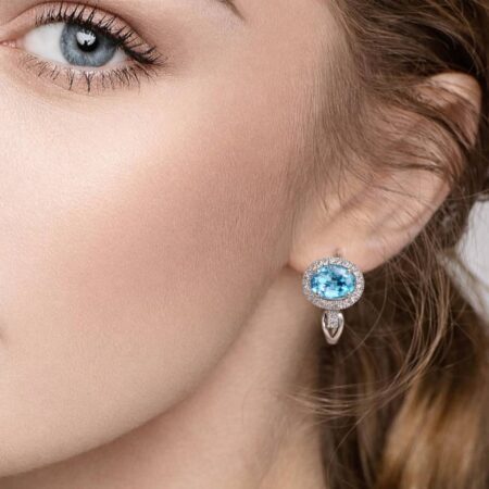 925 Sterling Silver Blue Topaz Halo Earrings