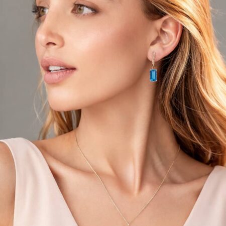 925 Sterling Silver Blue Topaz Drop Earrings